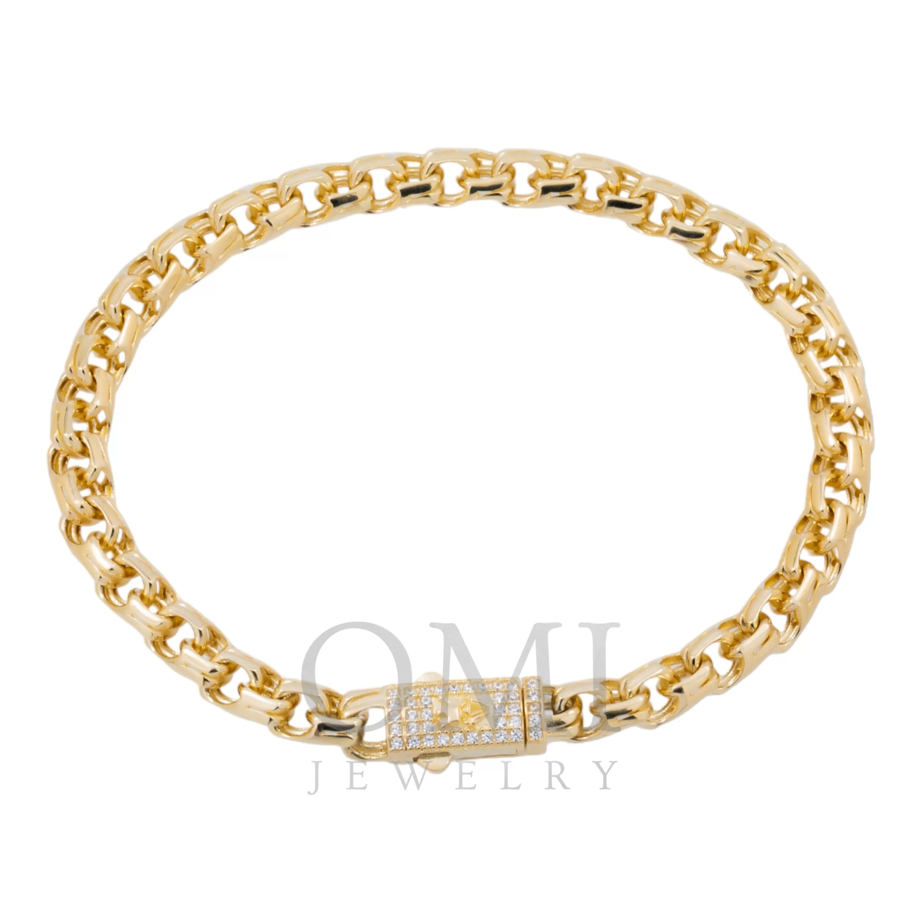 10K GOLD HOLLOW CHINO LINK CHAIN BRACELET DIAMOND CLASP WITH CROWN