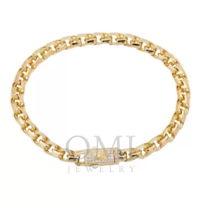 10K GOLD HOLLOW CHINO LINK CHAIN BRACELET DIAMOND CLASP WITH CROWN