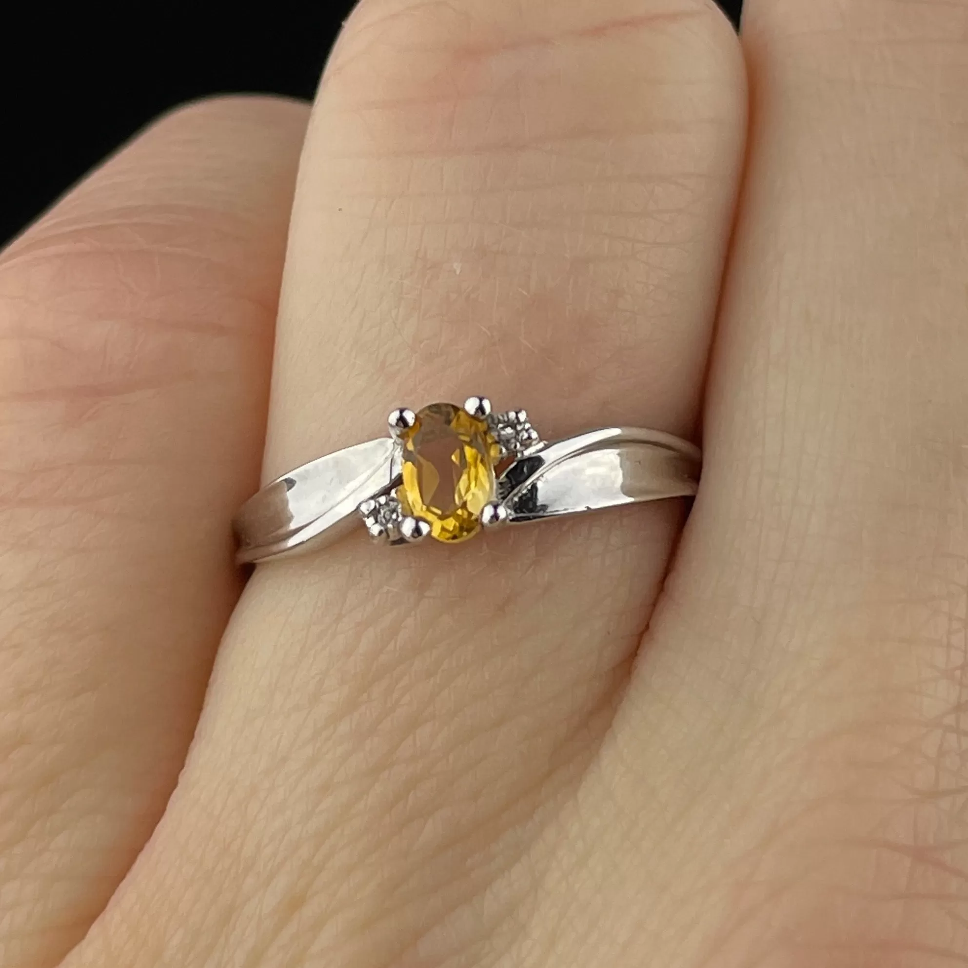 10K White Gold Diamond Citrine Engagement Ring, Sz 6