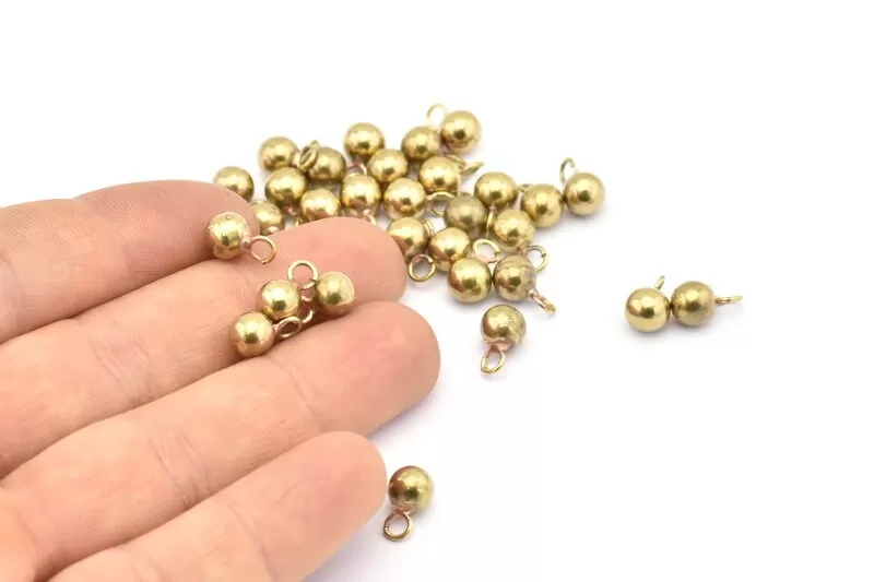 12 Raw Brass Ball Charms (6mm) Bs-1077--N0586