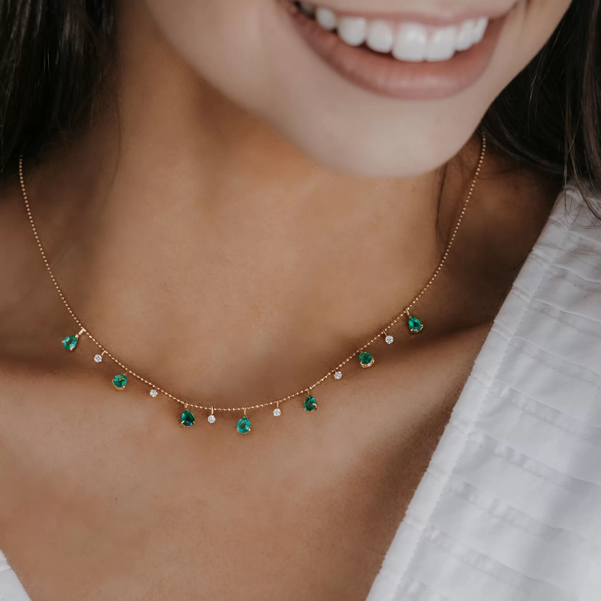 13 Drops By The Yard Emerald & Diamond Necklace