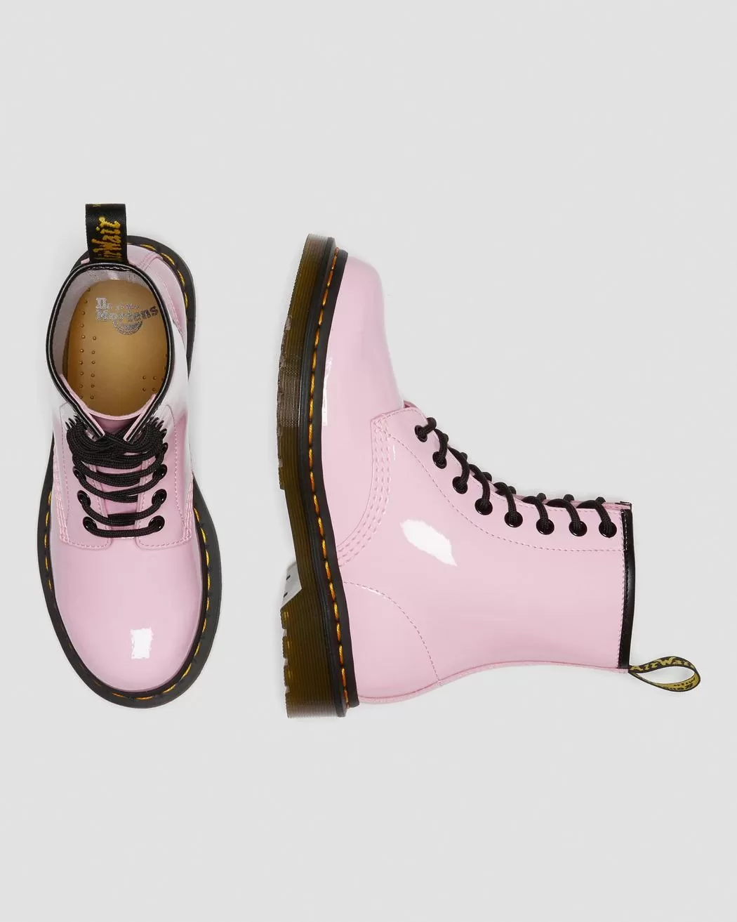 1460 Pale Pink Patent Leather Lace Up Boots