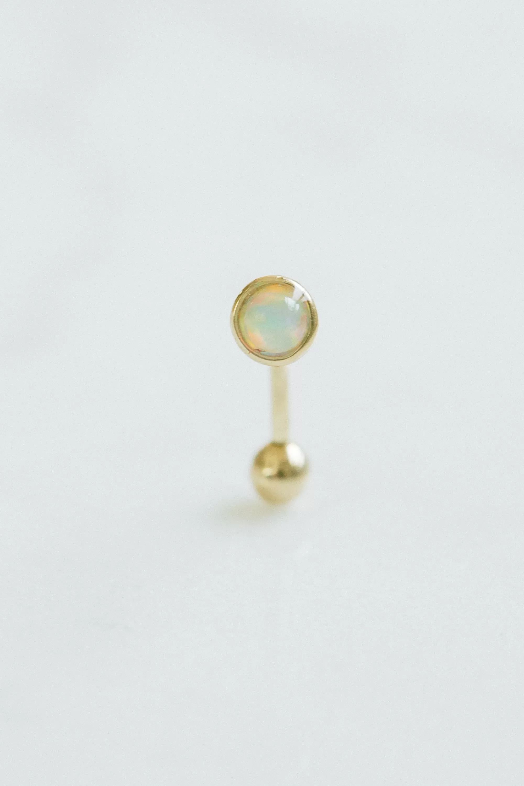 14K Solid Gold White Blue Pink Opal 5MM Snug Rook Eyebrow Navel Daith Banana Curved Ear Earring Barbell Piercing for Women Men 16g 18g Jewelry