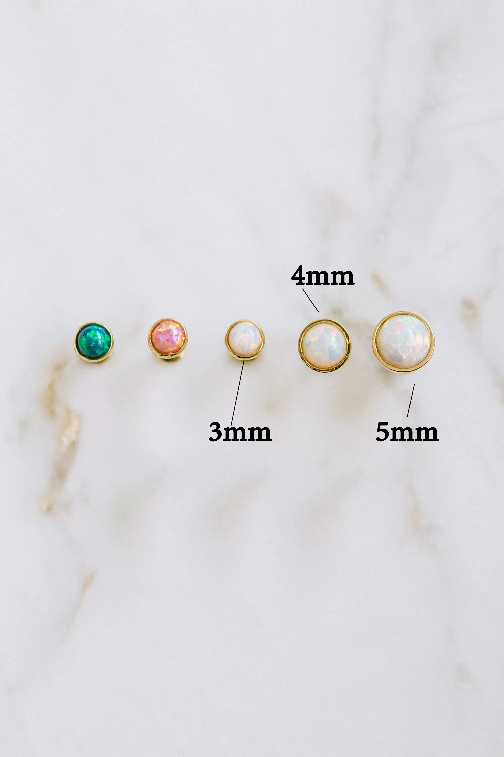 14K Solid Gold White Blue Pink Opal 5MM Snug Rook Eyebrow Navel Daith Banana Curved Ear Earring Barbell Piercing for Women Men 16g 18g Jewelry