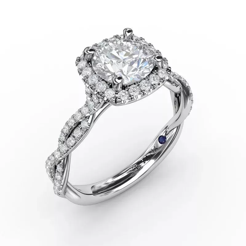 14K WHITE GOLD BRAIDED SHOULDER CUSHION DIAMOND HALO ENGAGEMENT MOUNTING (SETTING ONLY)