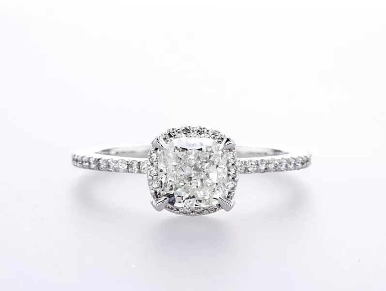 14K White  Halo Engagement Ring (1.29Ctw)