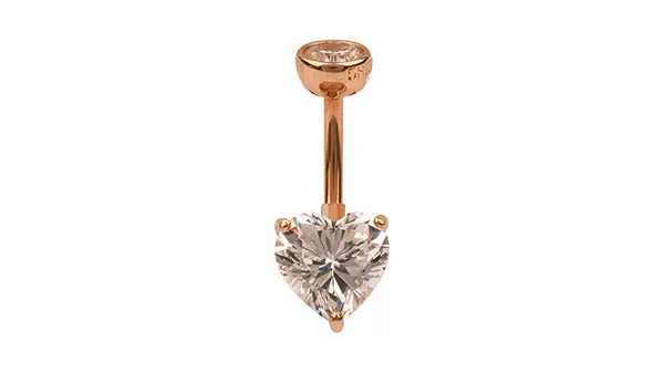 18K Solid Gold Cz Heart Top Bottom Healed Male Belly Bar Button Ring Piercing Women Jewelry