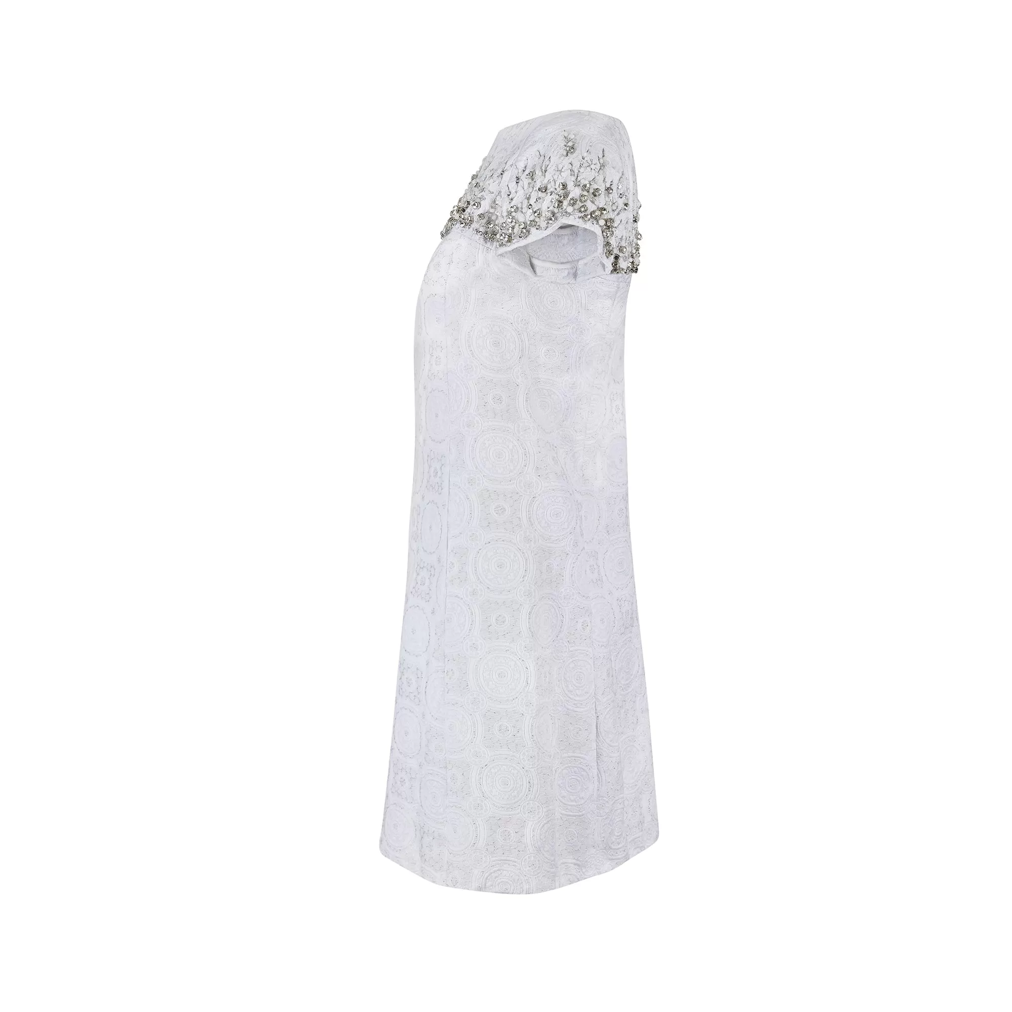 1960s Malcolm Starr Diamante White and Silver Weave Dress