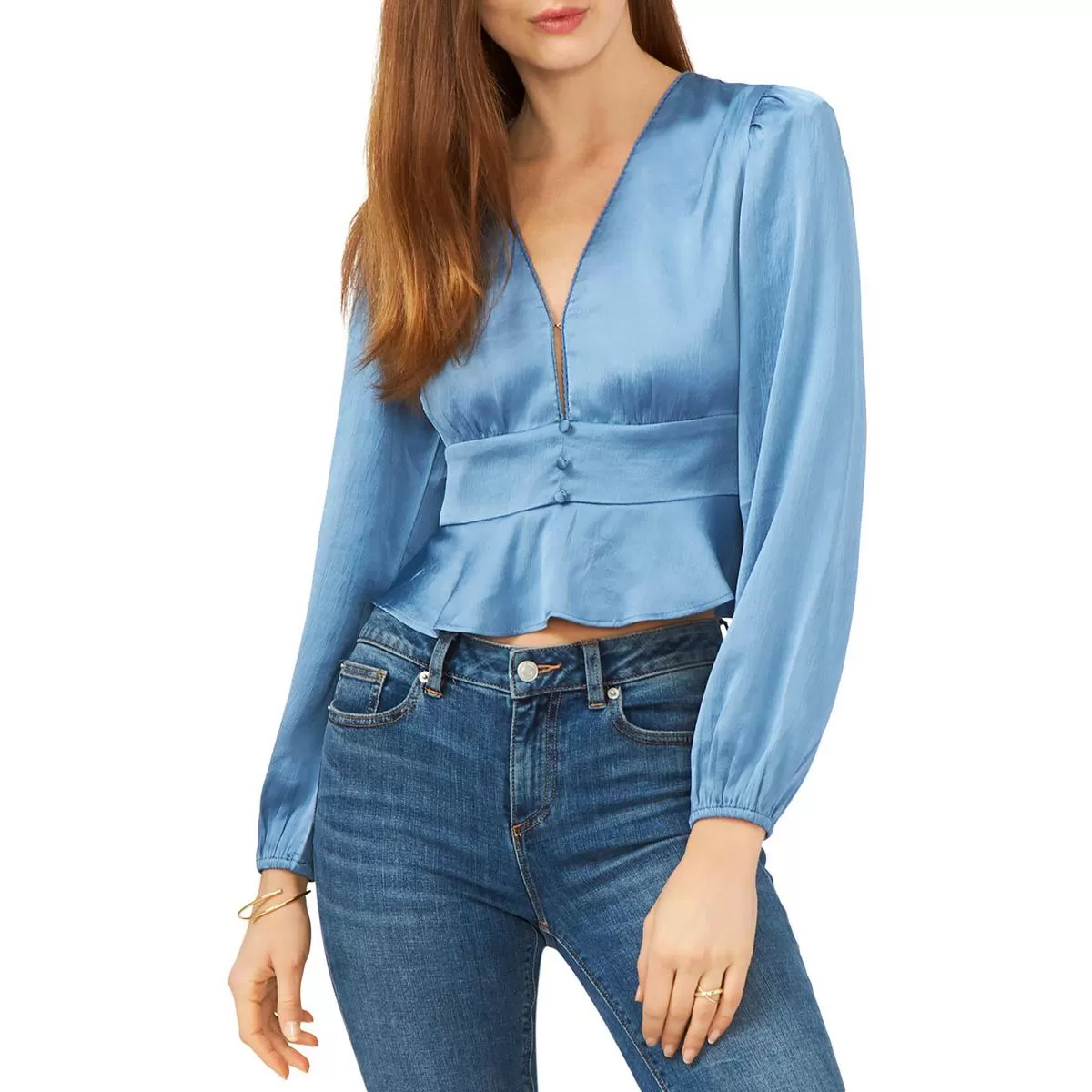 1.State Womens Hi-Low Button Front Blouse