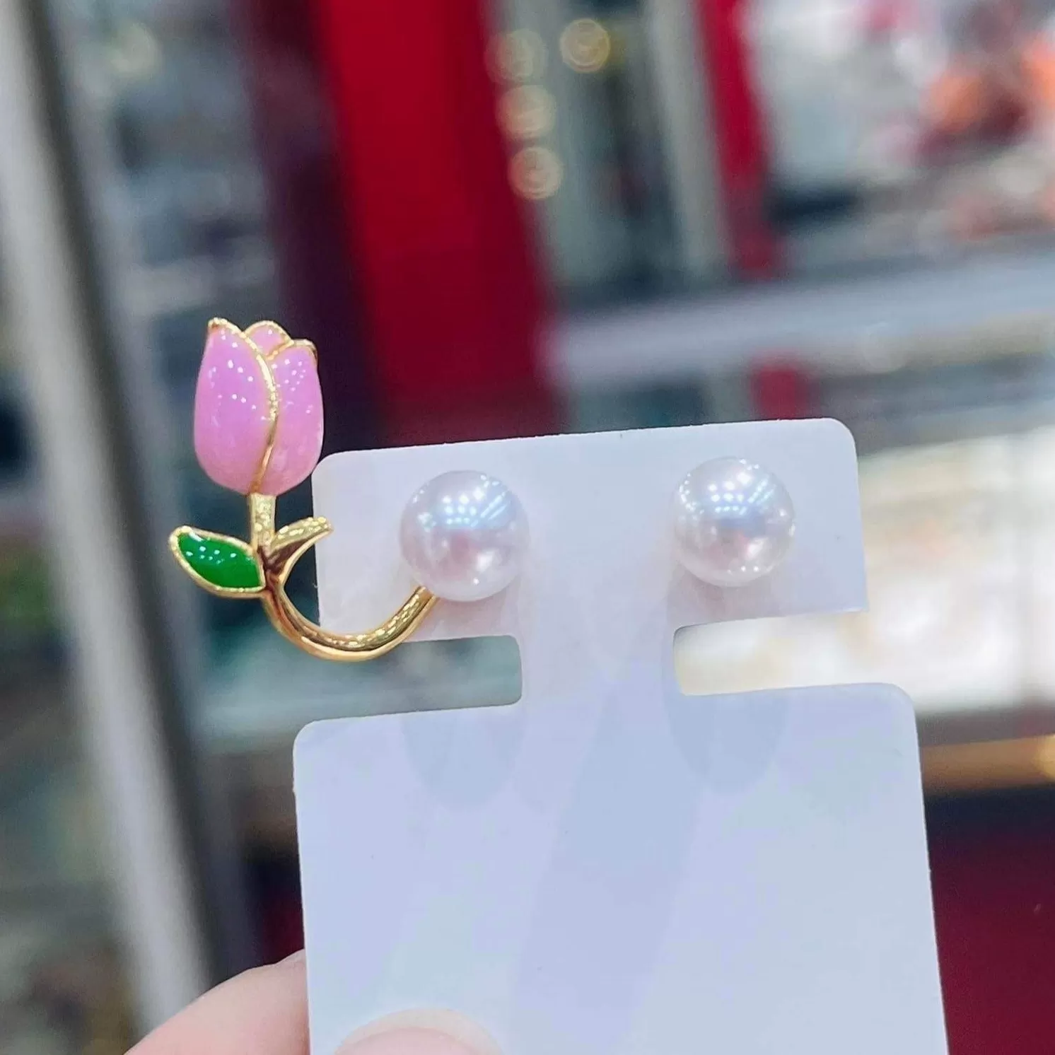 2-in-1 Tulip Pearl Earrings 18K