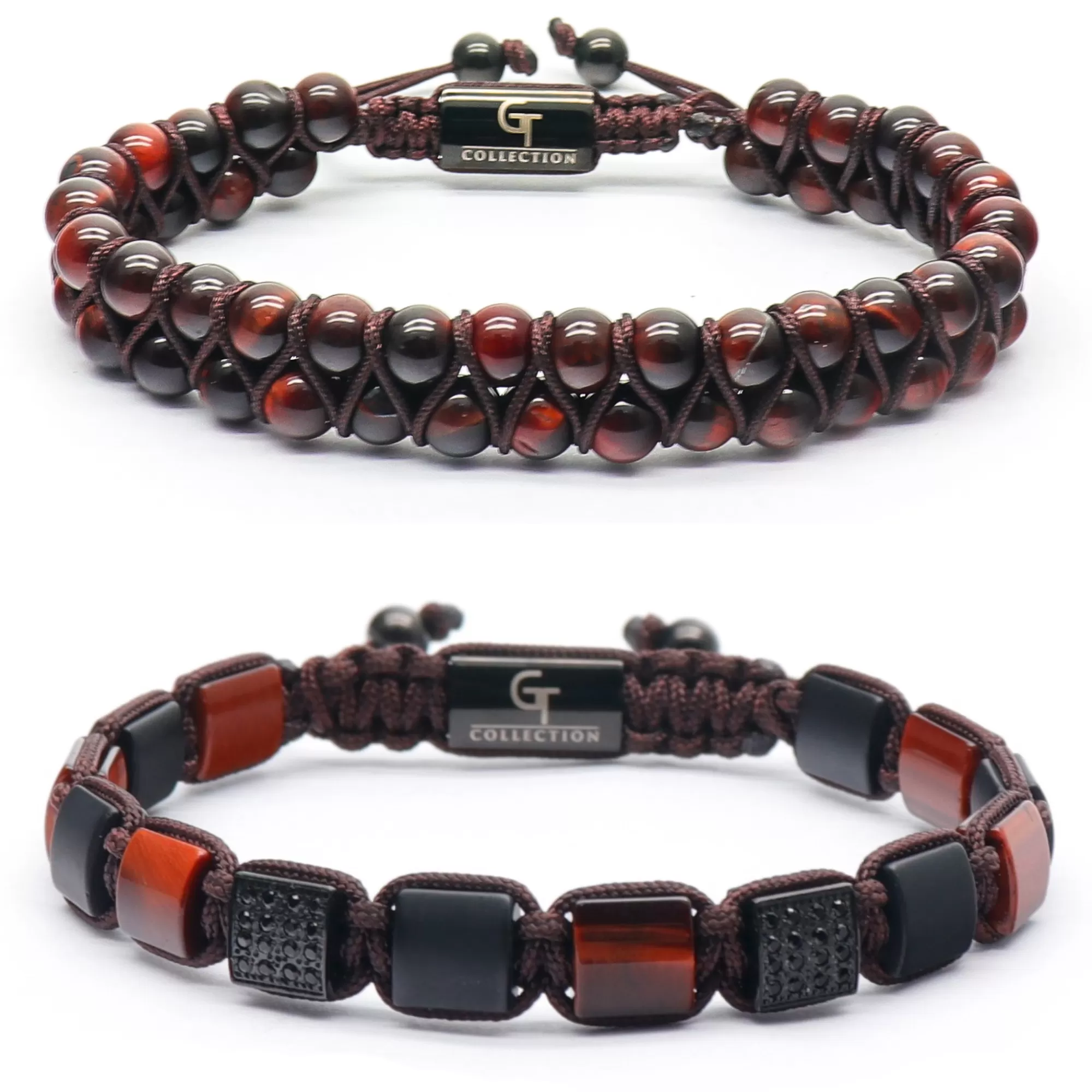 2 PIECE SET - RED TIGER EYE Double Bead & Flatbead Bracelet