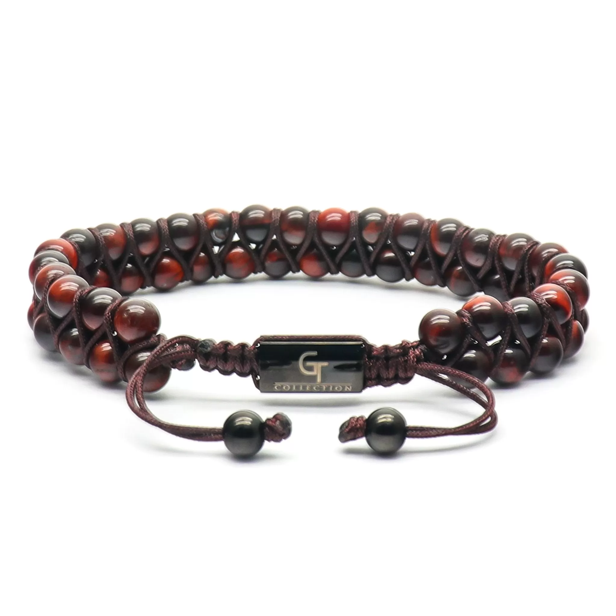 2 PIECE SET - RED TIGER EYE Double Bead & Flatbead Bracelet