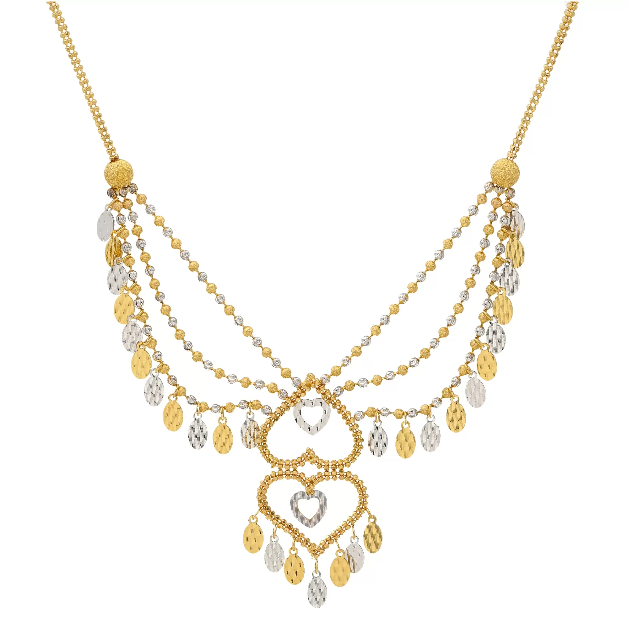 22K Yellow & White Gold Beaded Heart Necklace Set (22.2gm)