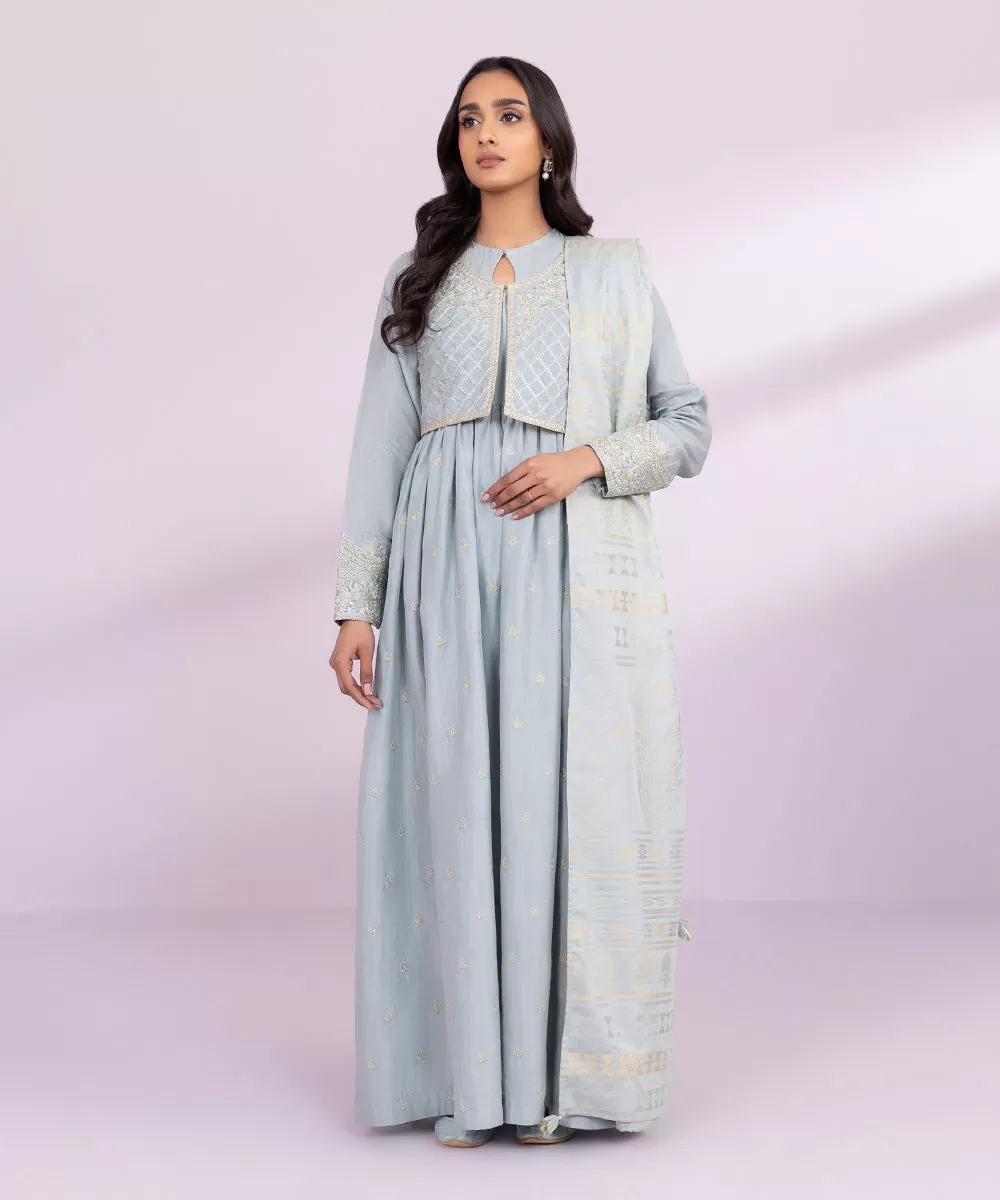 3 Piece - Embroidered Raw Silk Suit