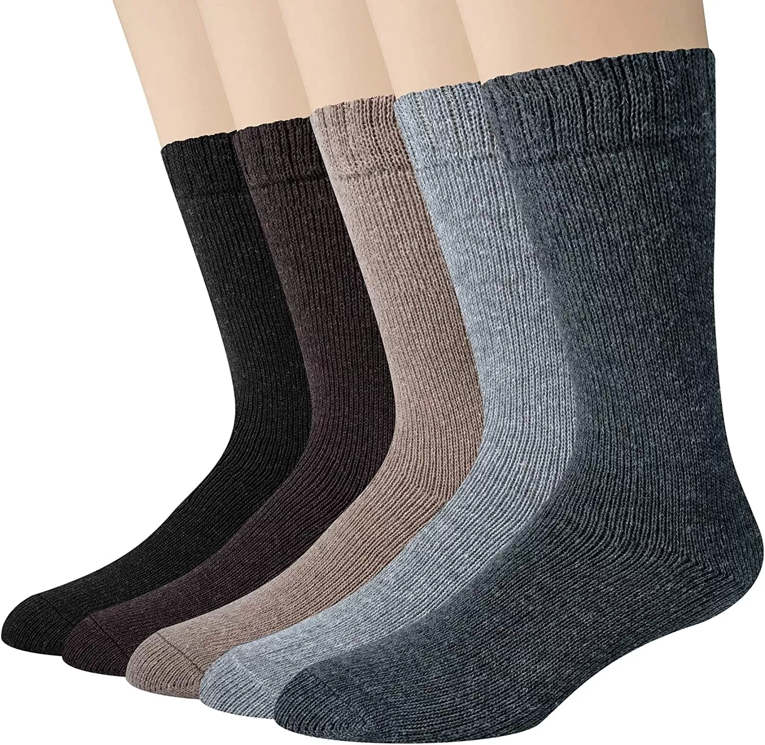 5 Pairs Mens Wool Socks Winter Warm Thick Socks Knit Causal Crew Socks for Men