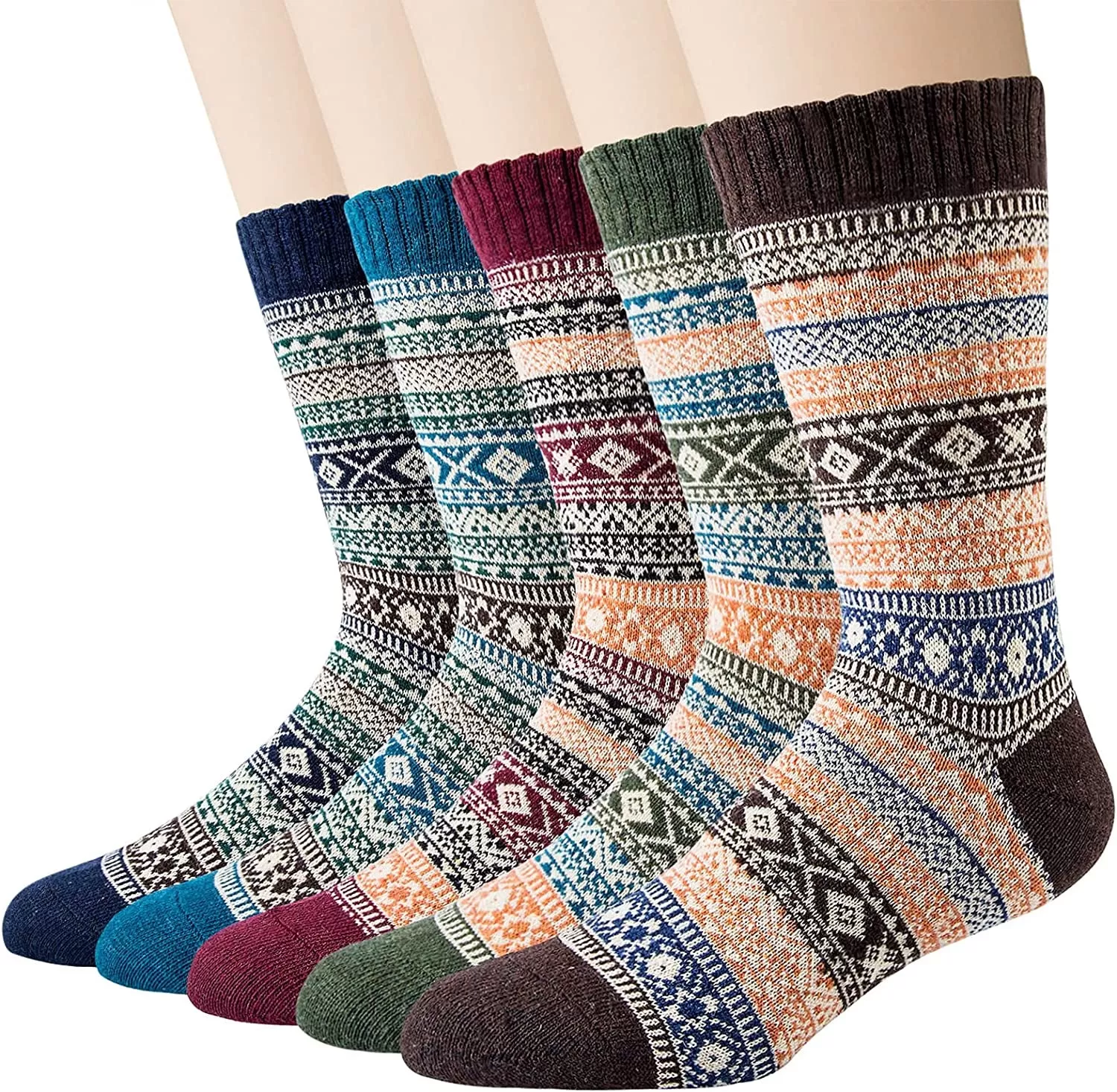 5 Pairs Mens Wool Socks Winter Warm Thick Socks Knit Causal Crew Socks for Men