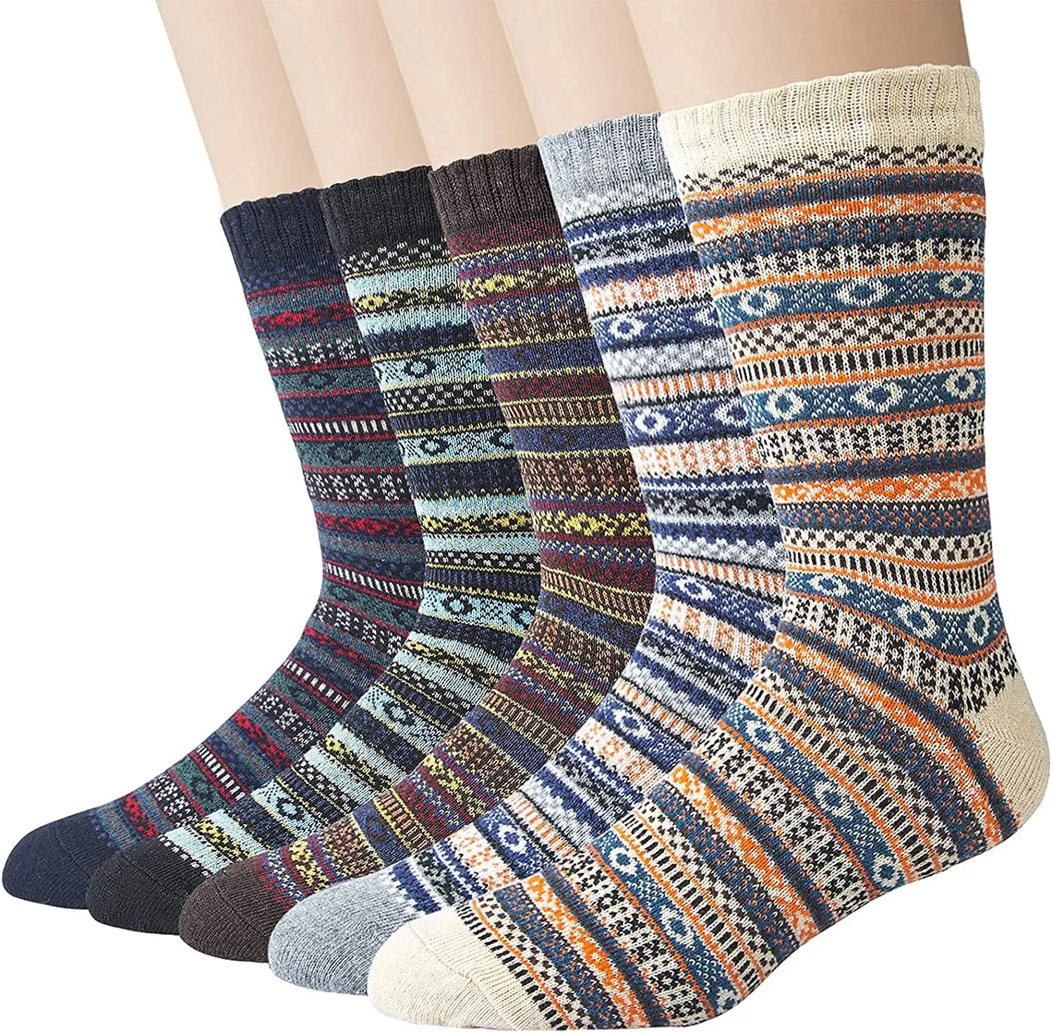 5 Pairs Mens Wool Socks Winter Warm Thick Socks Knit Causal Crew Socks for Men