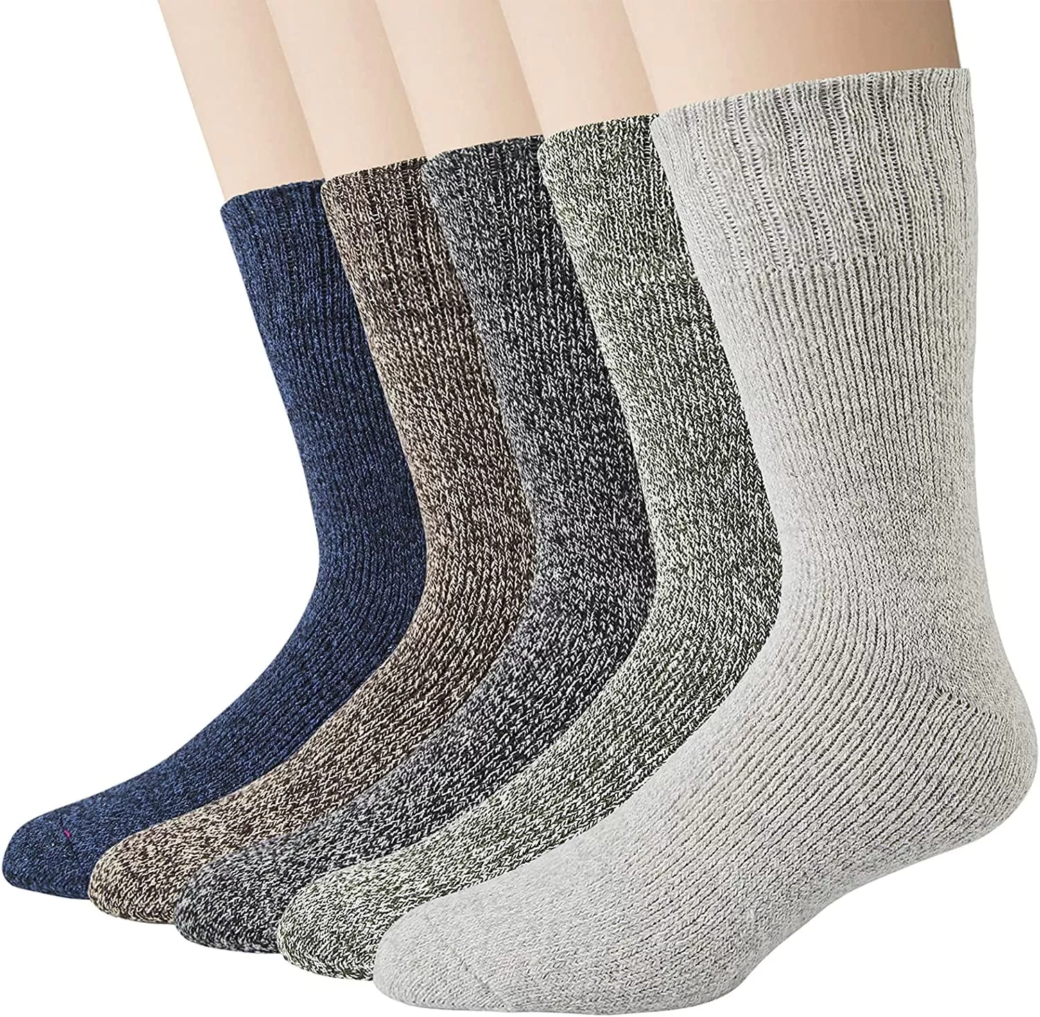 5 Pairs Mens Wool Socks Winter Warm Thick Socks Knit Causal Crew Socks for Men