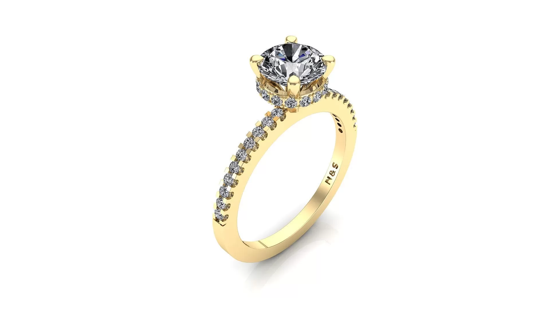 8.5mm (2.20ct) Monique ForeverOne Round Moissanite Four Prong Diamond Underhalo Engagement Ring 14K Gold MOENG079