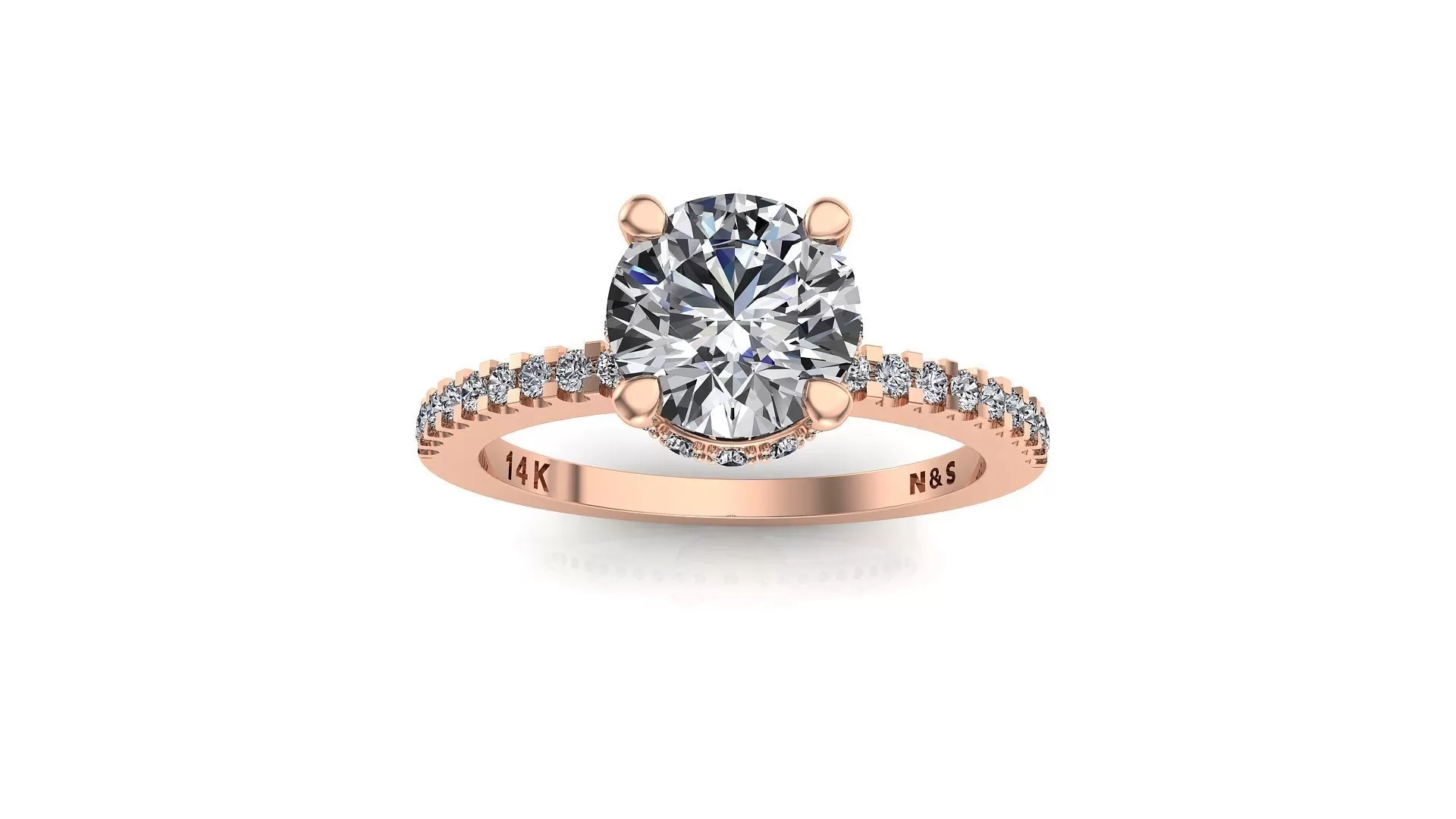 8.5mm (2.20ct) Monique ForeverOne Round Moissanite Four Prong Diamond Underhalo Engagement Ring 14K Gold MOENG079