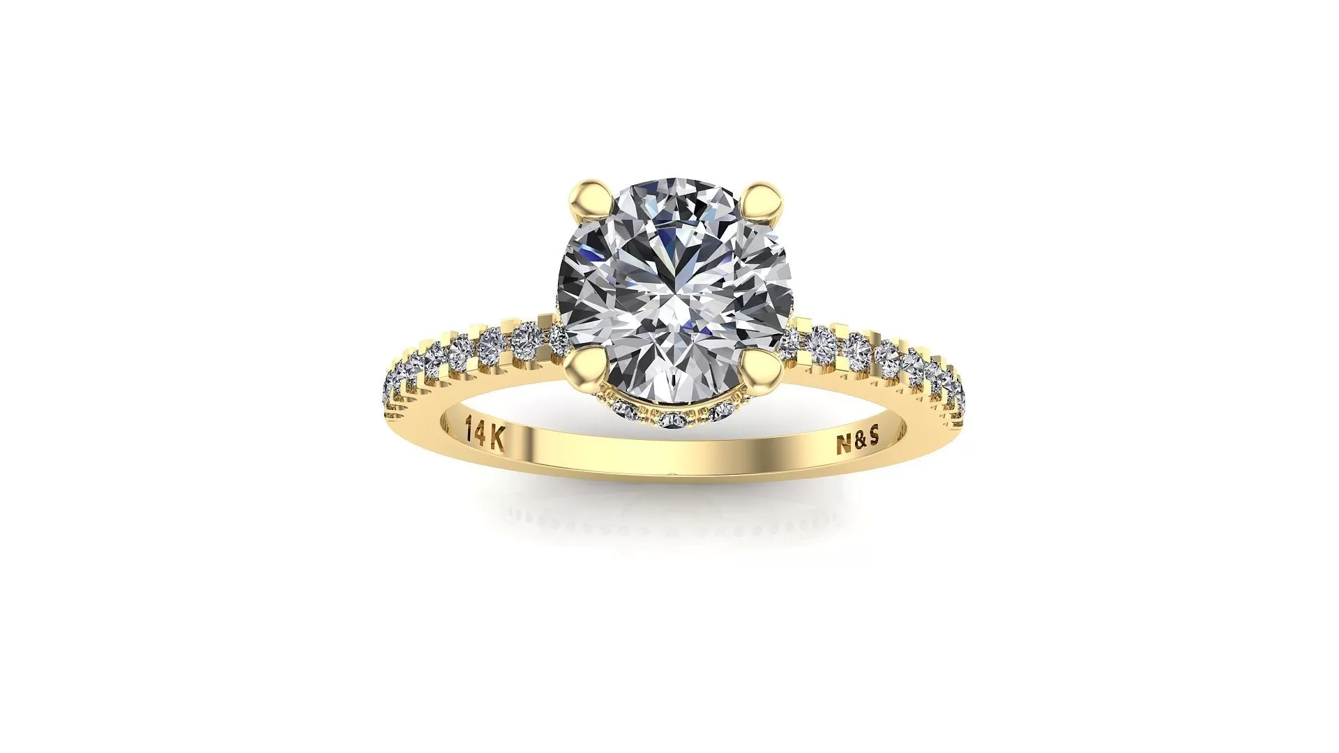 8.5mm (2.20ct) Monique ForeverOne Round Moissanite Four Prong Diamond Underhalo Engagement Ring 14K Gold MOENG079