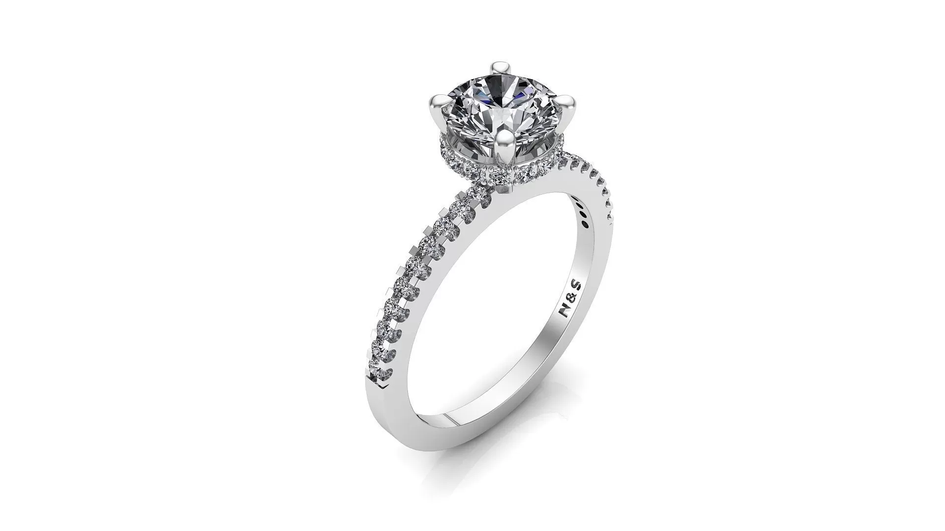 8.5mm (2.20ct) Monique ForeverOne Round Moissanite Four Prong Diamond Underhalo Engagement Ring 14K Gold MOENG079