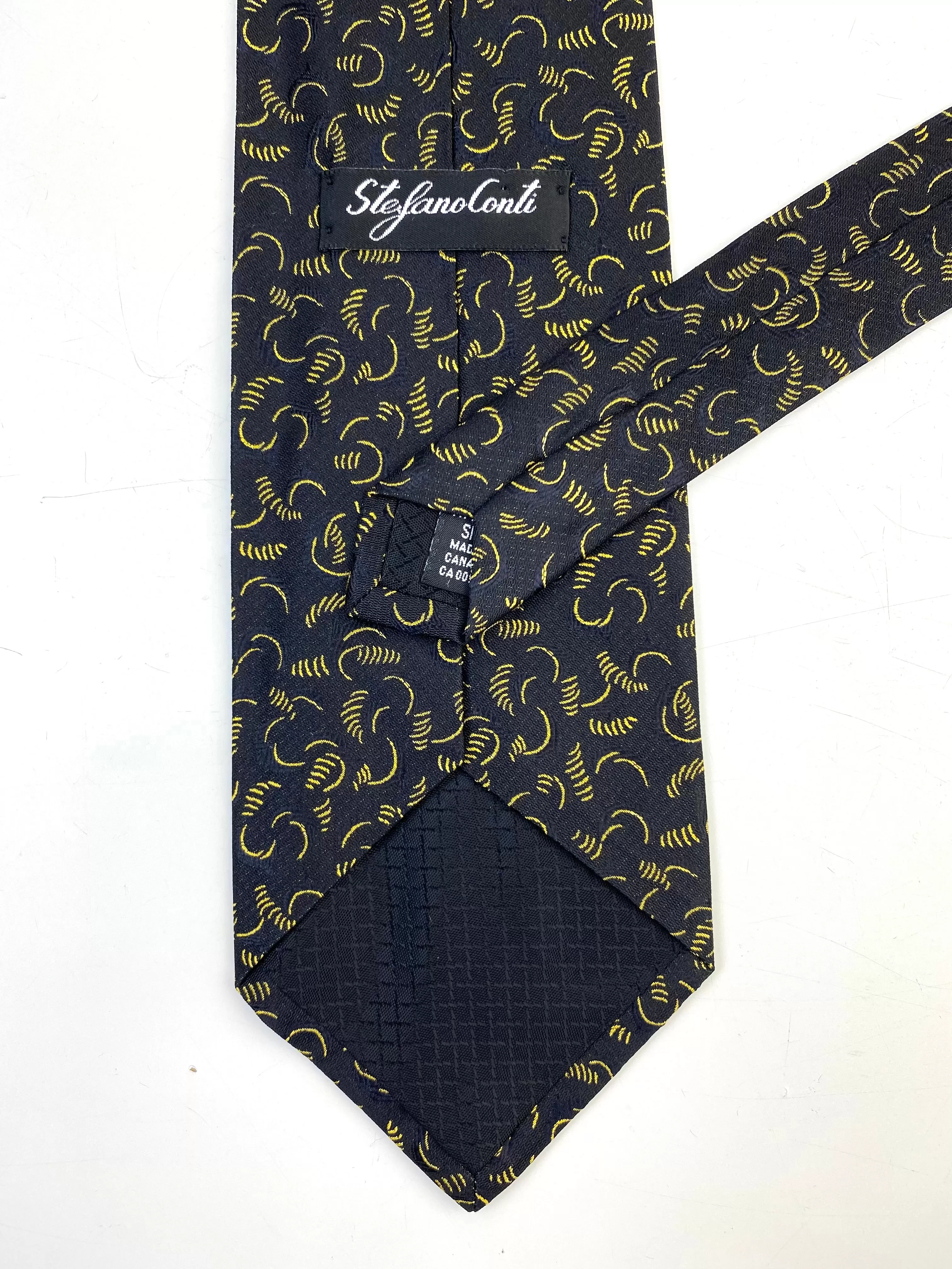 90s Deadstock Silk Necktie, Men's Vintage Black/ Gold Abstract Pattern Tie, NOS