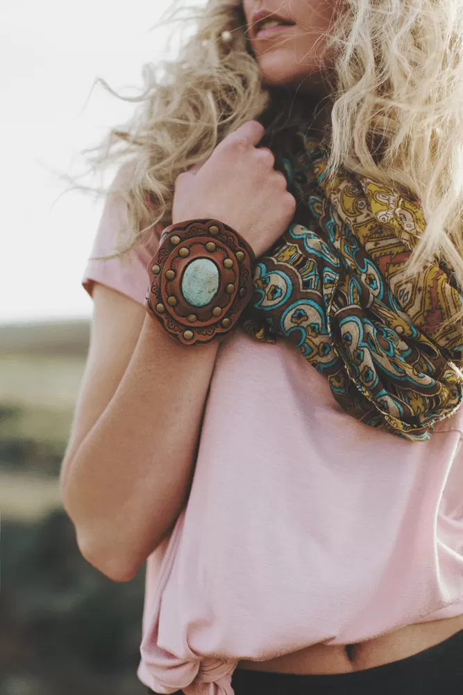 Aegean Boho Leather Cuff Bracelet - Brown