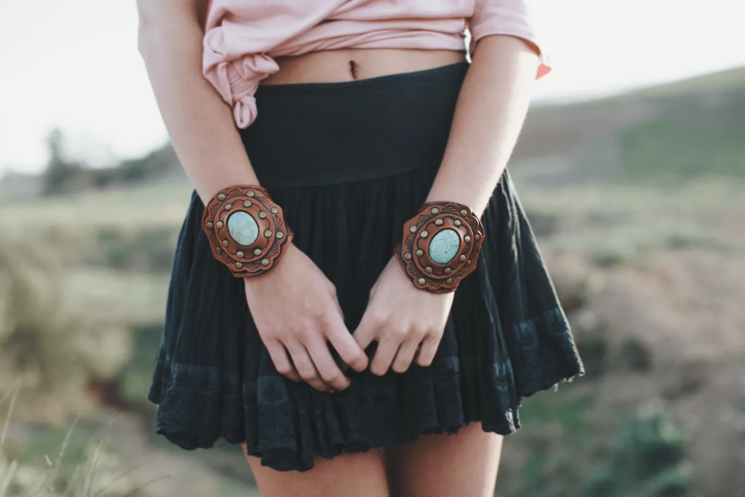 Aegean Boho Leather Cuff Bracelet - Brown