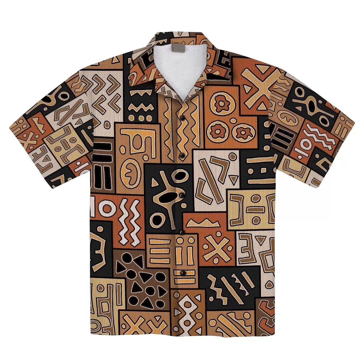 African Pattern Linen Hawaiian Shirt