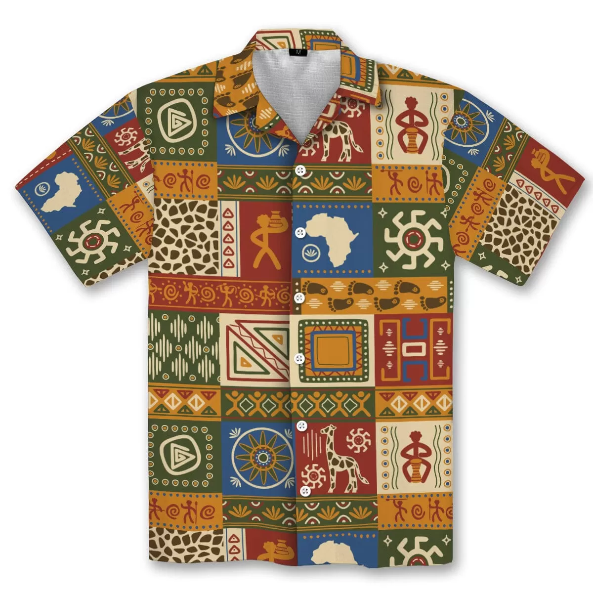 African Patterns Collage Linen Hawaiian Shirt