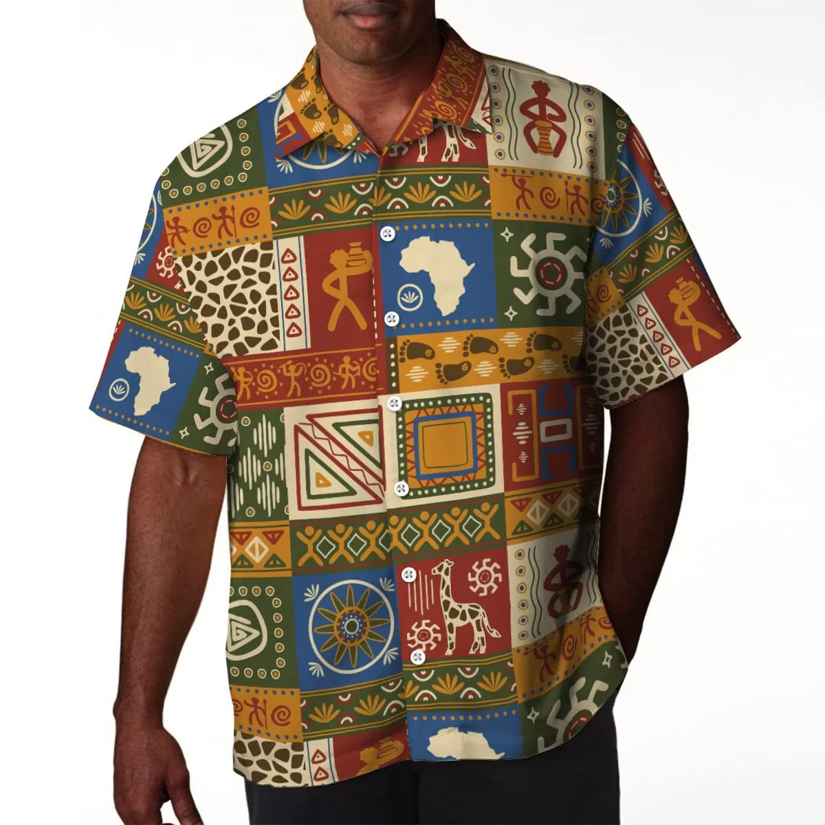 African Patterns Collage Linen Hawaiian Shirt