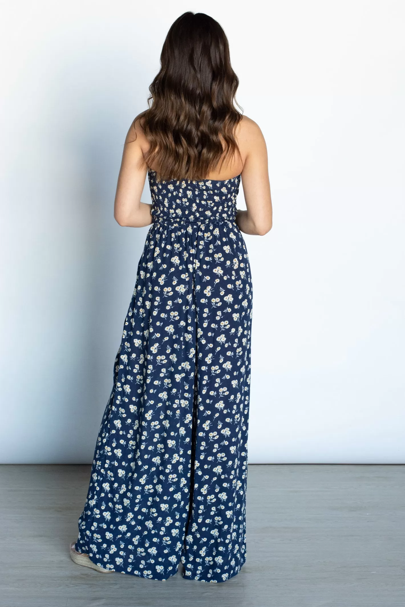 All of Me Navy Floral Smocked Jumpsuit