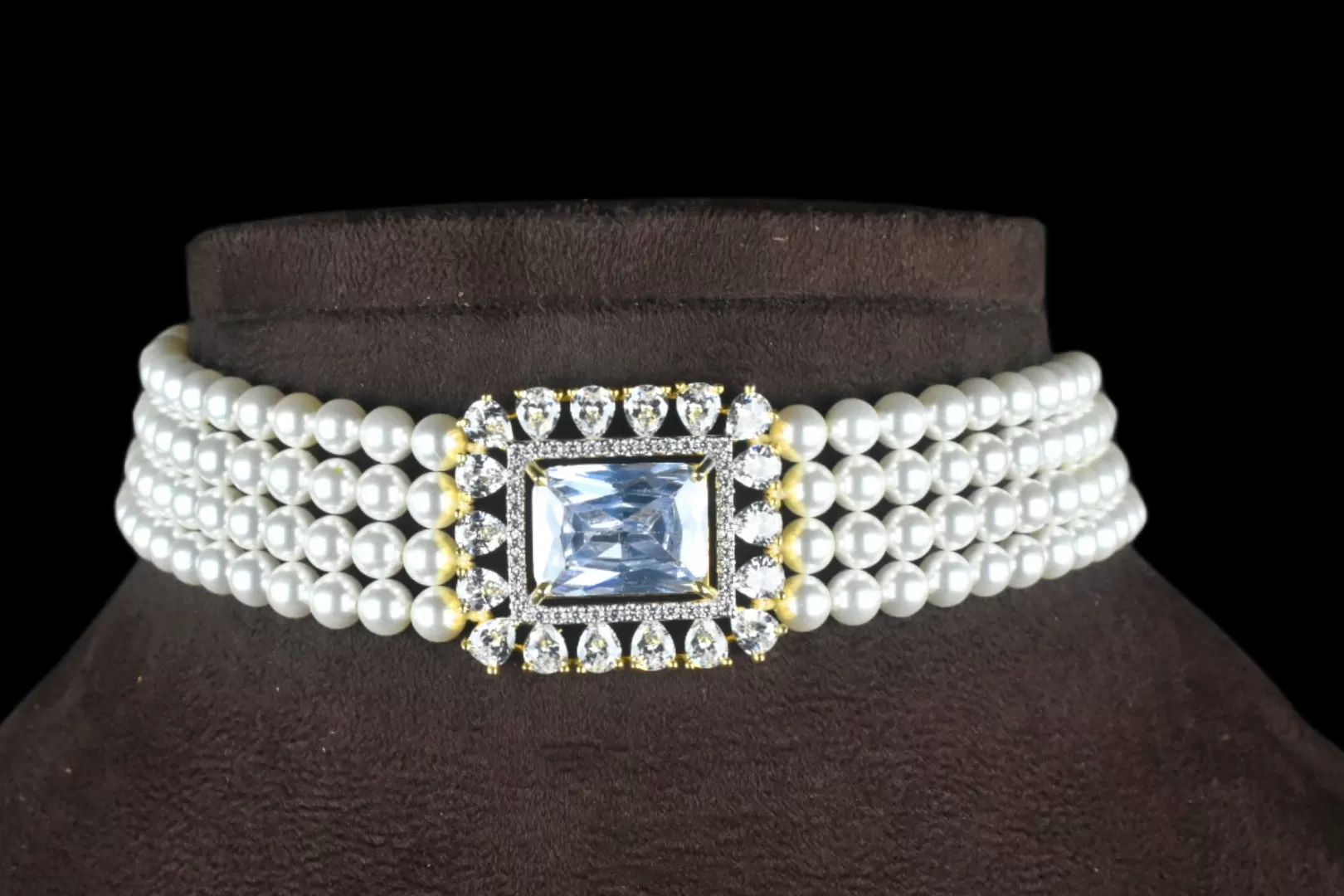 American Diamonds Brooch & Pearls Choker By Asp Fashion Jewellery