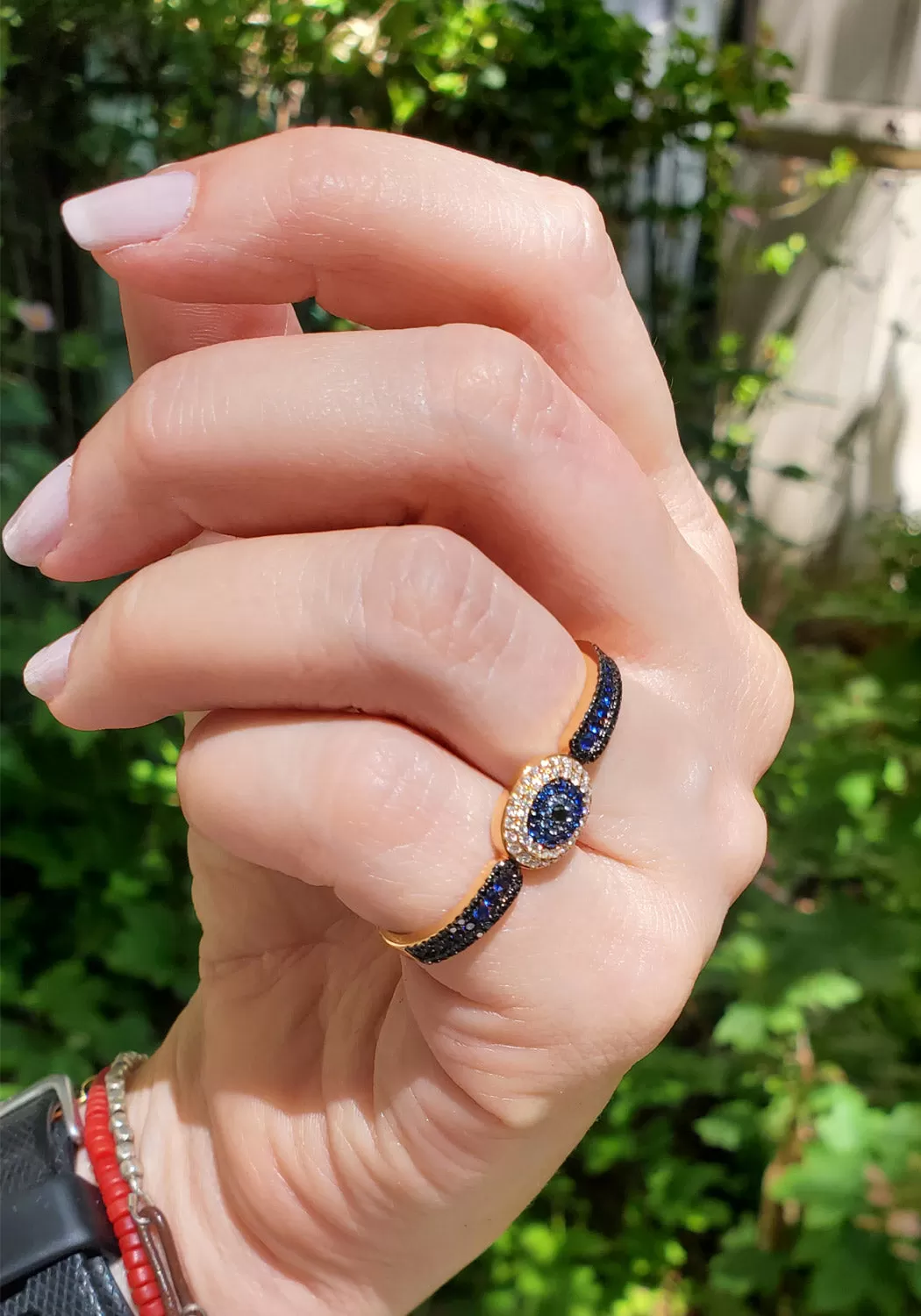 Anatol 18KRG Diamond & Sapphire Evil Eye Double Ring