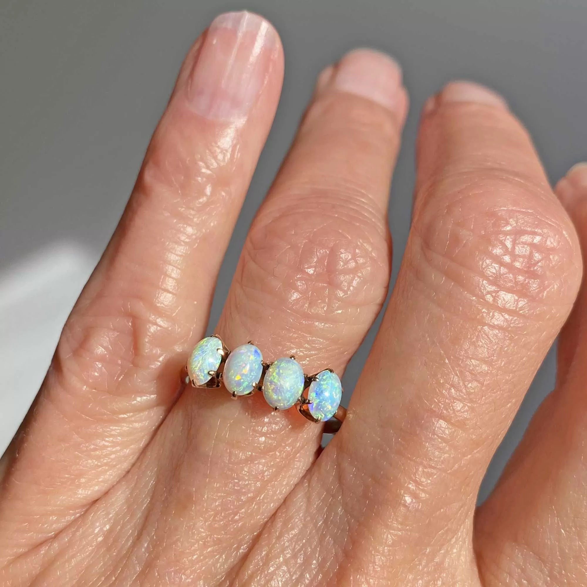 Antique Edwardian Cabochon Opal Ring in 12K Gold