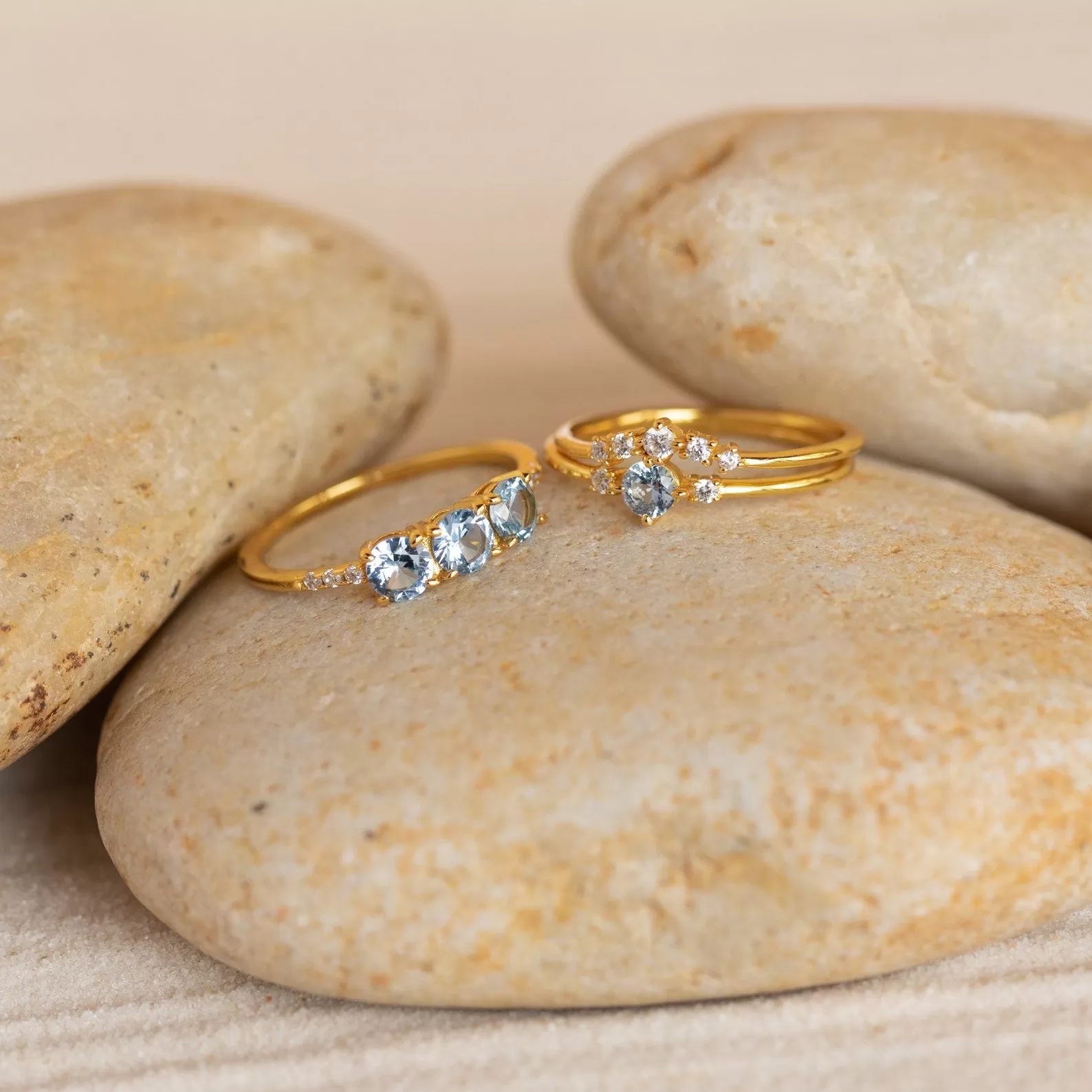 Aquamarine Stacking Ring Set