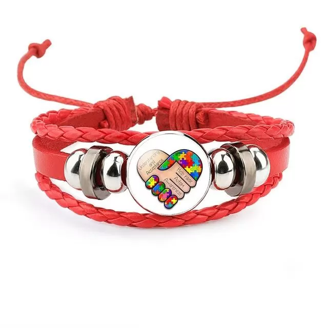 Autism My Child Is Autistic Bracelets Superhero Autism Asperger Buckle Leather Bracelet AUTISM MOM Jigsaw Bracelet