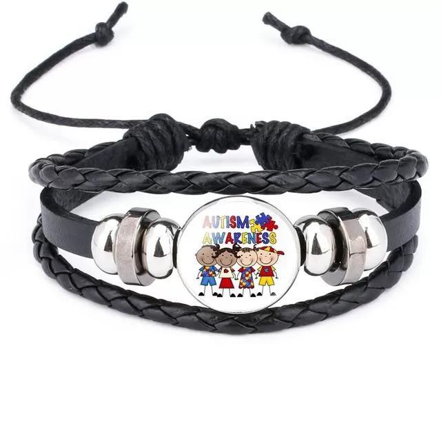 Autism My Child Is Autistic Bracelets Superhero Autism Asperger Buckle Leather Bracelet AUTISM MOM Jigsaw Bracelet