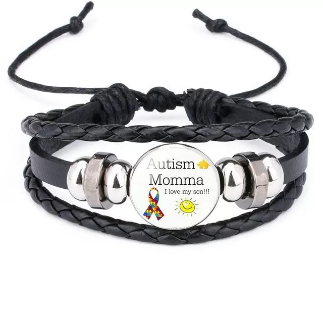 Autism My Child Is Autistic Bracelets Superhero Autism Asperger Buckle Leather Bracelet AUTISM MOM Jigsaw Bracelet