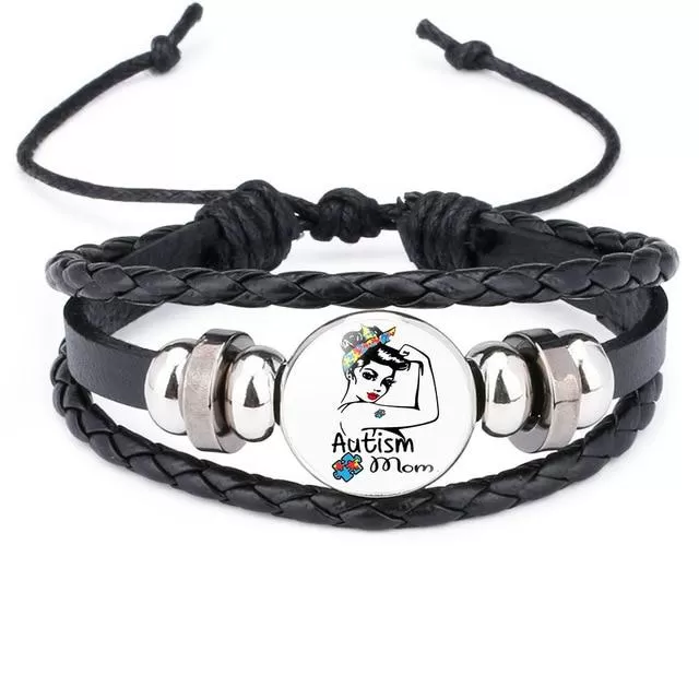 Autism My Child Is Autistic Bracelets Superhero Autism Asperger Buckle Leather Bracelet AUTISM MOM Jigsaw Bracelet