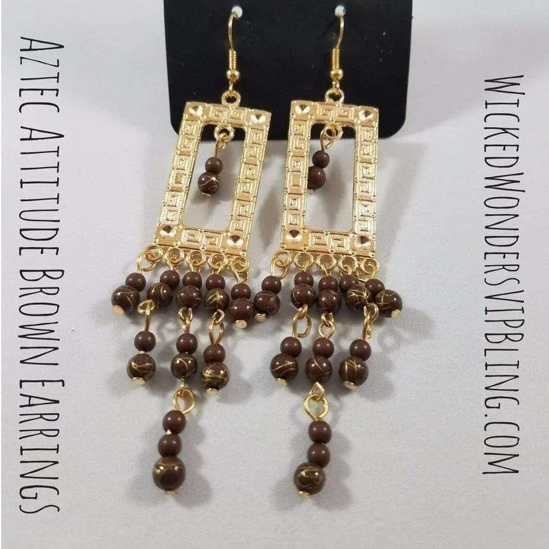 Aztec Attitude Brown Earrings