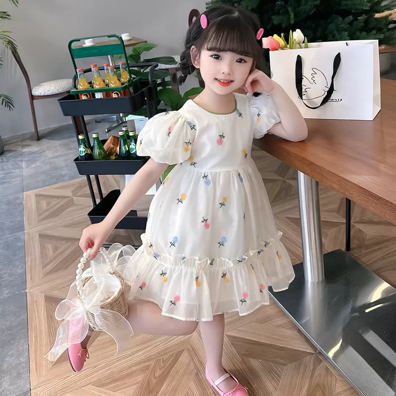 Baby Kid Girls Bow Embroidered Dresses