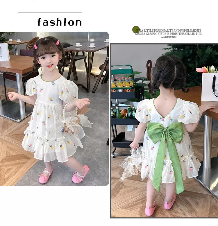 Baby Kid Girls Bow Embroidered Dresses