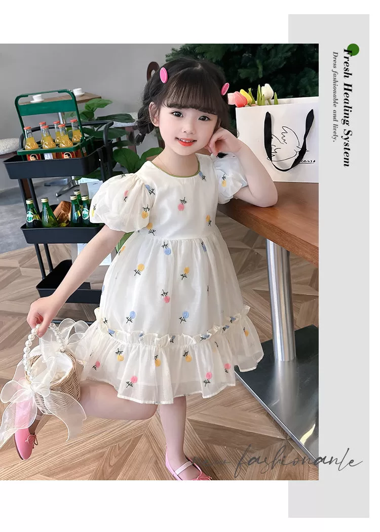 Baby Kid Girls Bow Embroidered Dresses