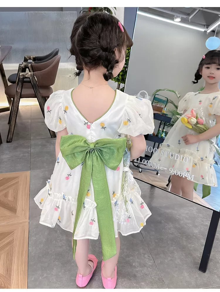 Baby Kid Girls Bow Embroidered Dresses