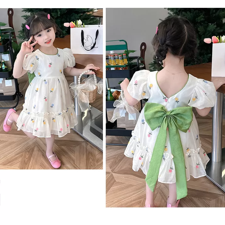 Baby Kid Girls Bow Embroidered Dresses