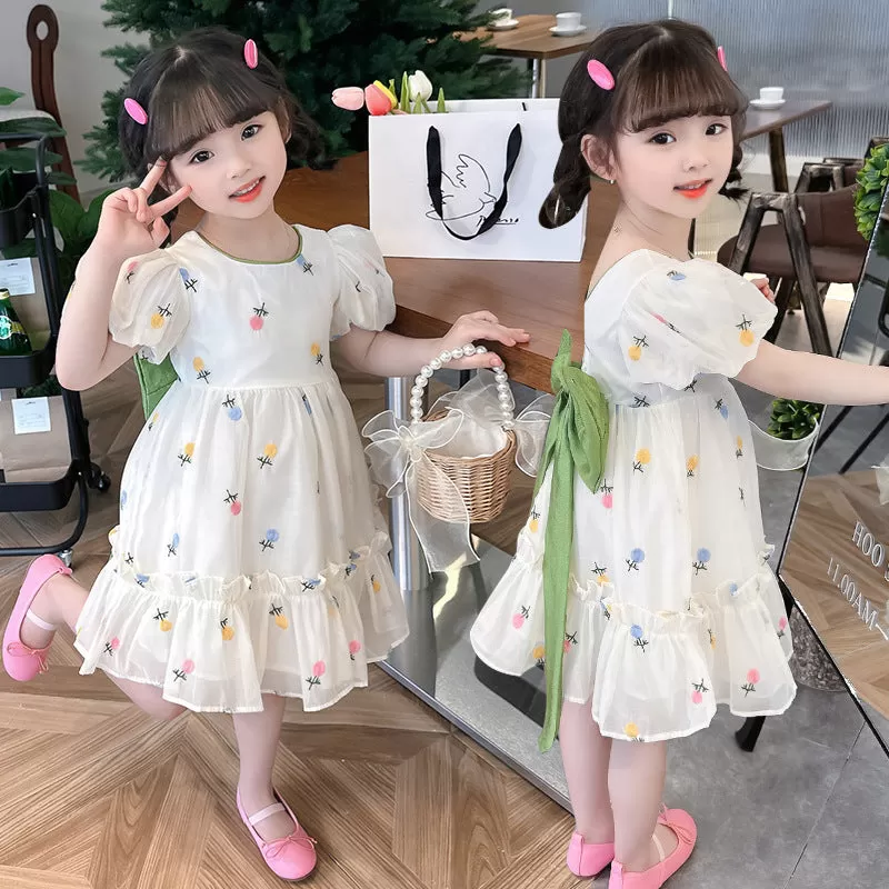 Baby Kid Girls Bow Embroidered Dresses