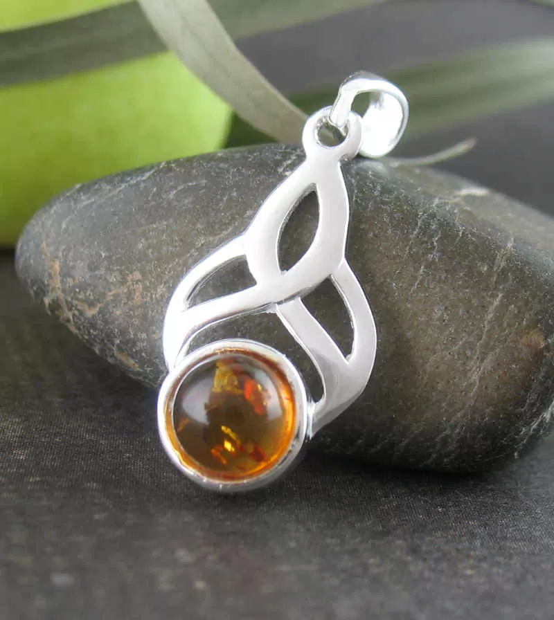 Baltic Amber Cabochon In Art Nouveau Setting Pendant