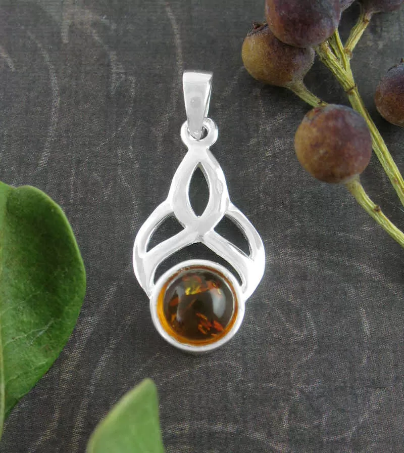 Baltic Amber Cabochon In Art Nouveau Setting Pendant